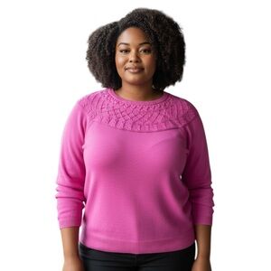 Talbots Sweater Women’s Pink 100% Cotton Cable-Yoke Scoop Neck Pullover 2X     W